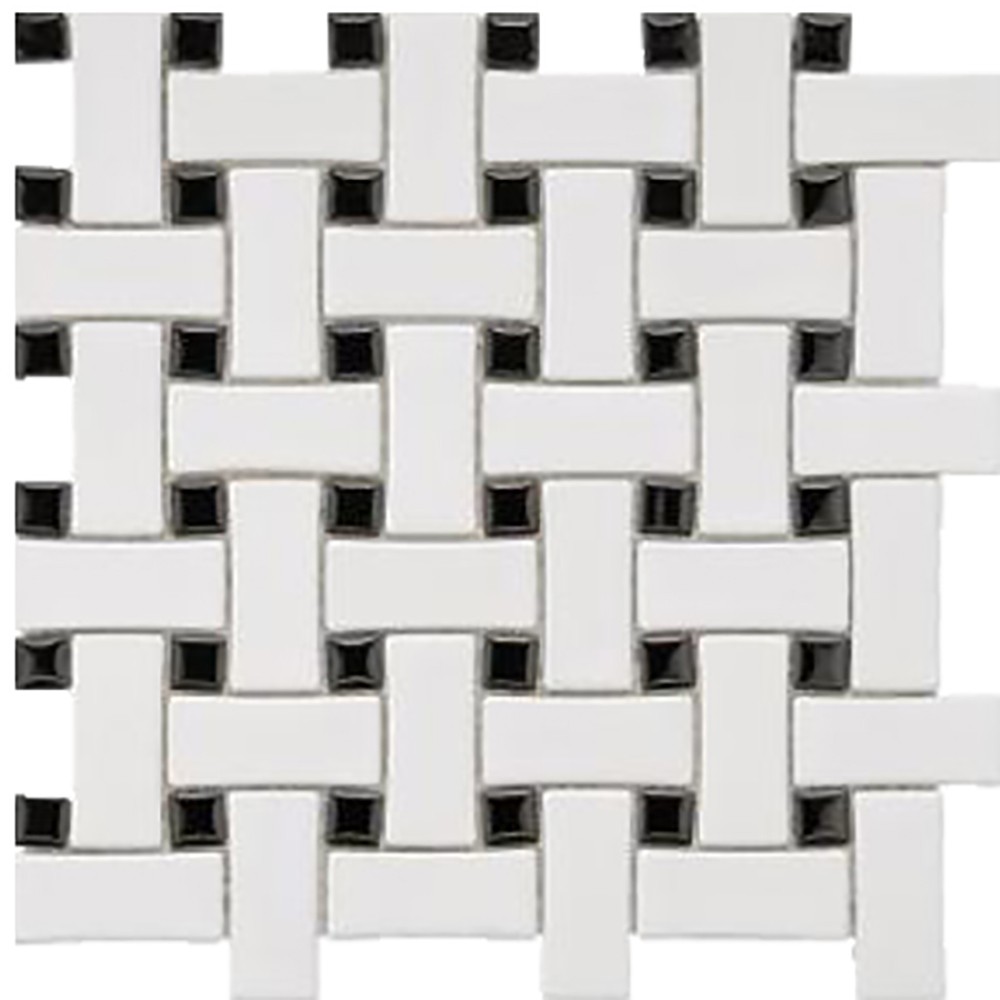 Basket weave Snow white with black dot