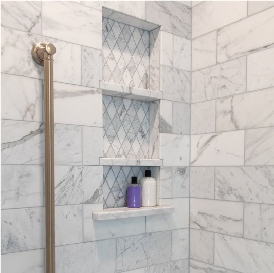 Statuary marble shelves and bench from Tile America