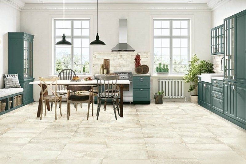 Aglow Porcelain Tile Collection in Bianco - Kitchen