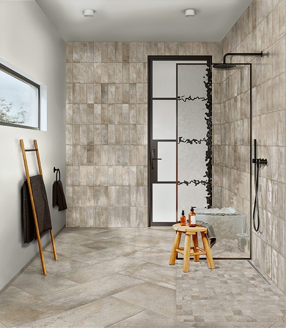 Aglow Porcelain Tile in Grigio - bathroom shower