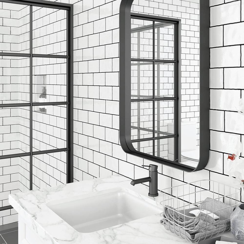 Ripple ceramic wall tile in white with black grout