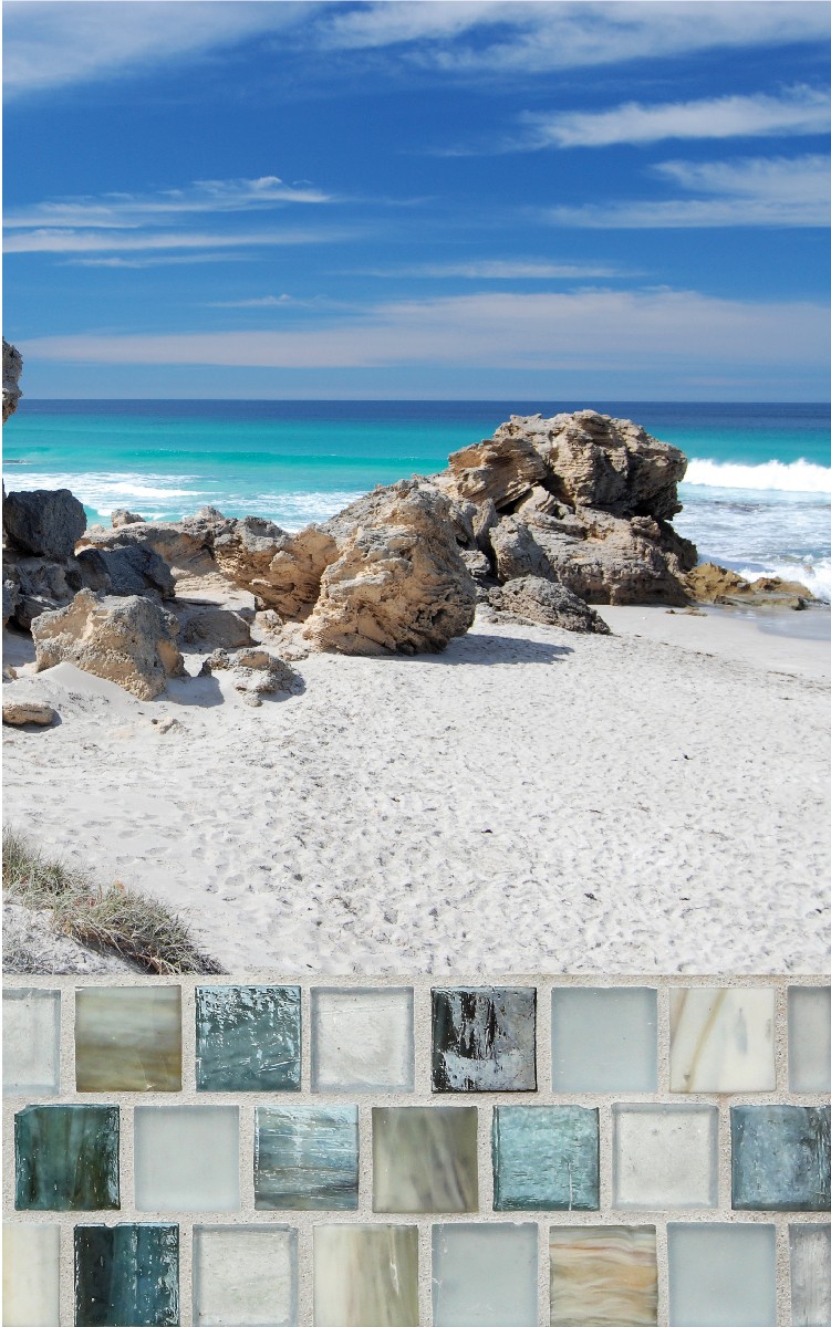 glass, mosaic, beach, neutrals, modern, walls, vibrant 