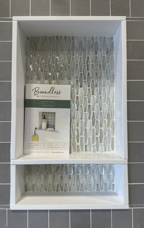Tile Shower Corner Shelves  Boundless Shelving Solutions by TileWare  Products