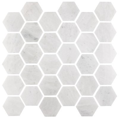 Somerset White honed marble hexagon mosaic