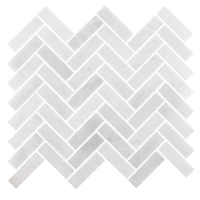 Somerset White 1x3 Polished marble herringbone mosaic ECWMOS300412