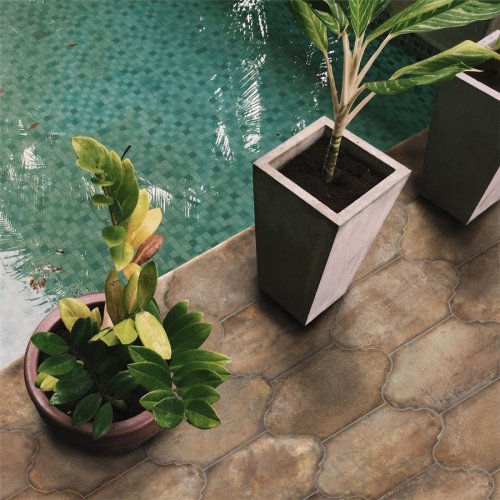 Pool Side brown tile with adorning vases