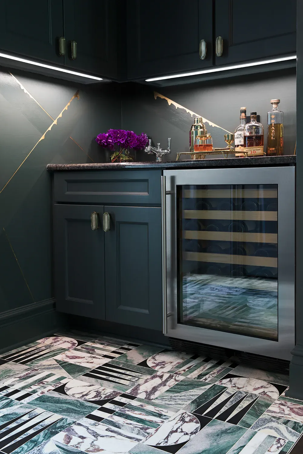 Alison Rose Euclid Large Geometric Marble Waterjet Mosaic Tile Home Bar Floor
