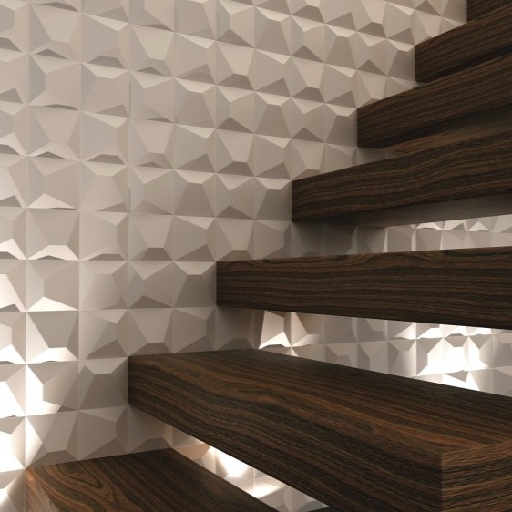 Sculptural tile from Wow give this staircase a dramatic yet organic vibe
