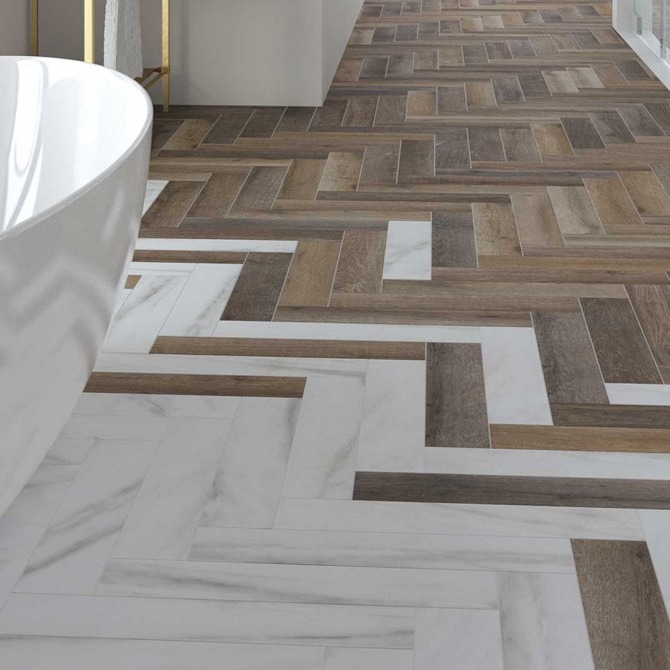 Wood-looking trending tile across the floor - Wow tile