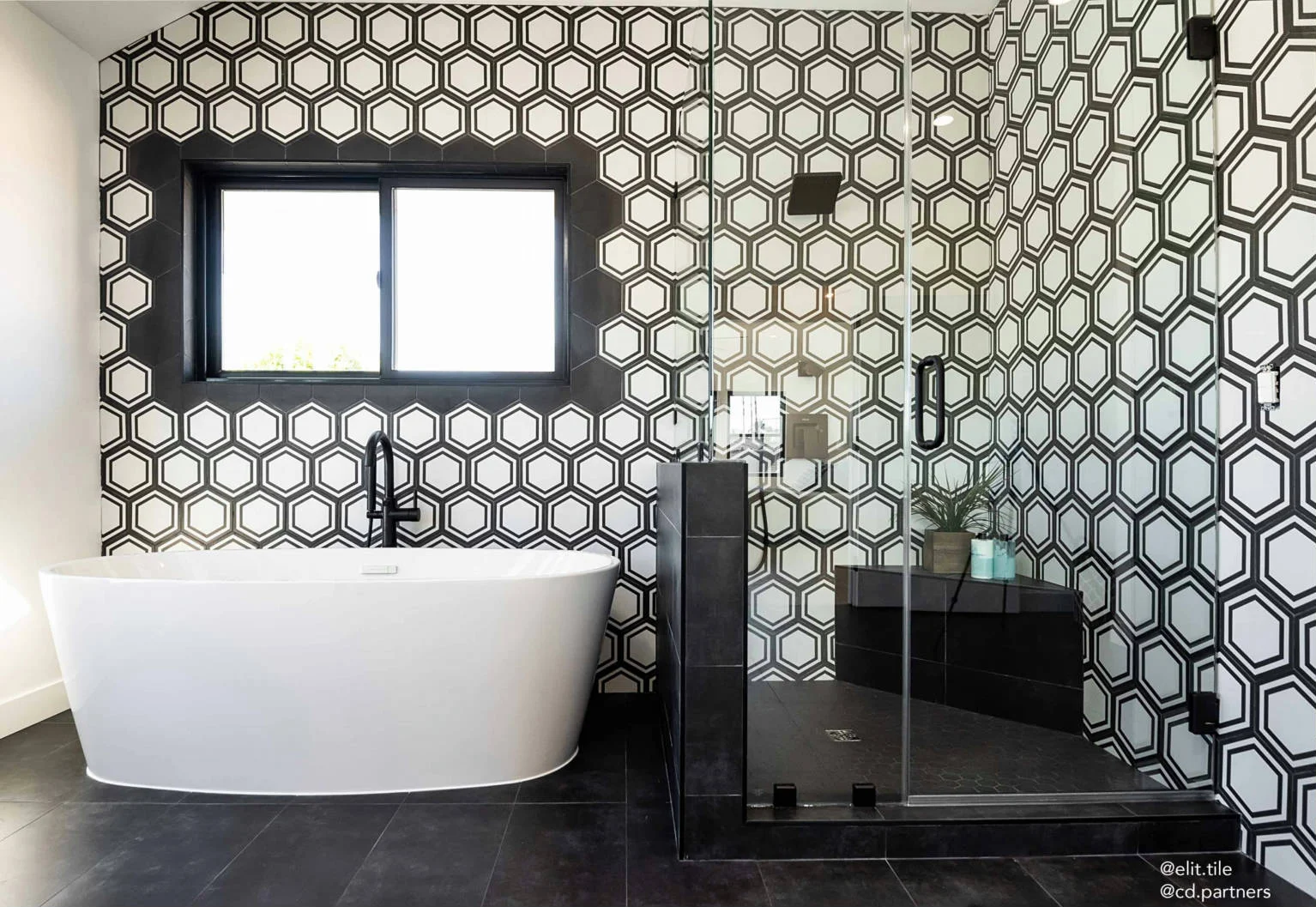 Adex Hex Deco Black Bathroom Wall