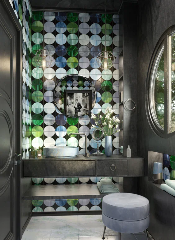 Artistic Tile Moon Dark Multi Waterjet Mosaic Bathroom Backsplash