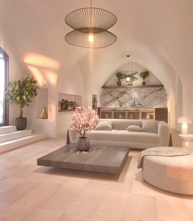 Artistic Tile Rosa Perlino Marble Tile Honed Stone Aris Edge Living Room Floor