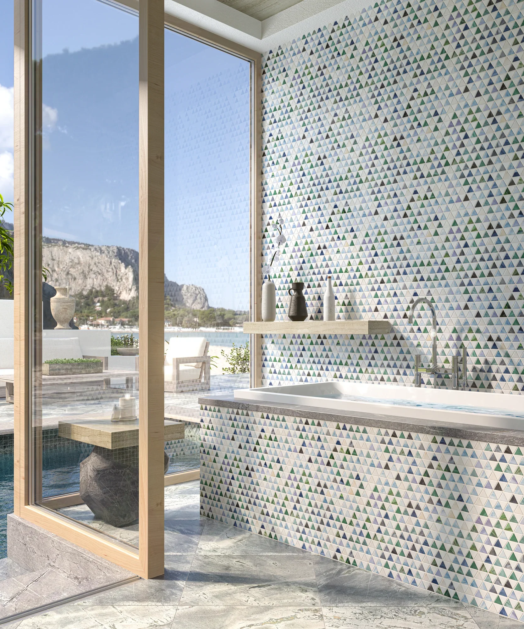 Artistic Tile Trombone Triangles Blue Bathroom