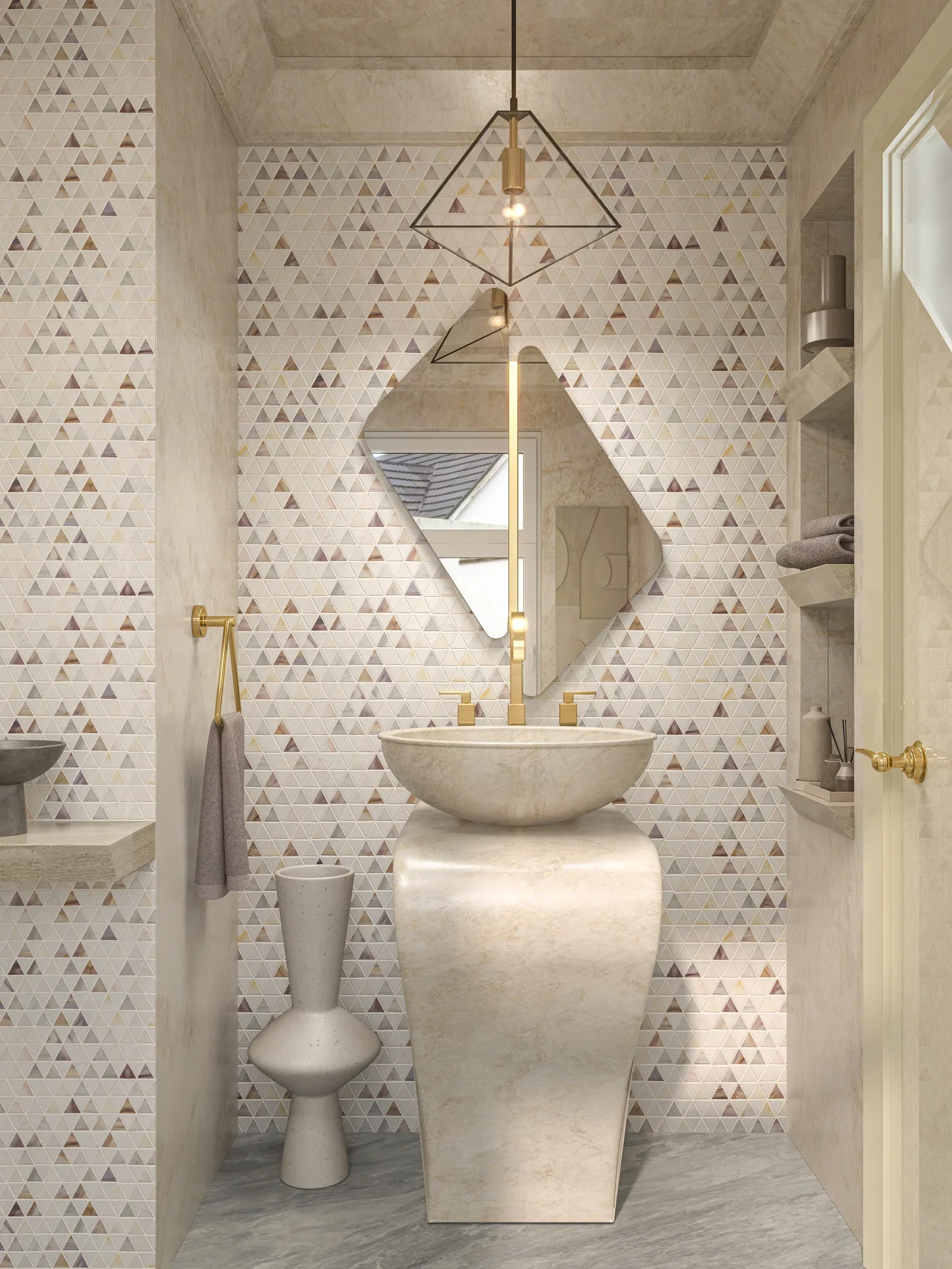 Artistic Tile Trombone Triangles Pink Bathroom Wall