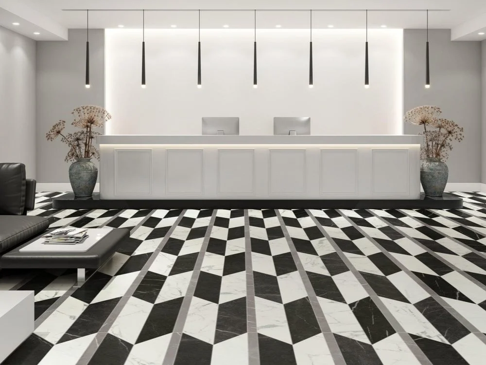 Audrey Lane Feathers Marquina and Statuario Matte