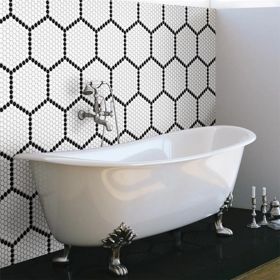 SomerTile Metro Geo Hex Edge Mosaic Bathroom Wall