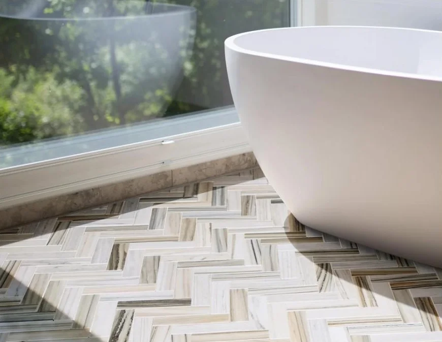 Terra Bella Herringbone Oro Striato Polished Bathroom Floor