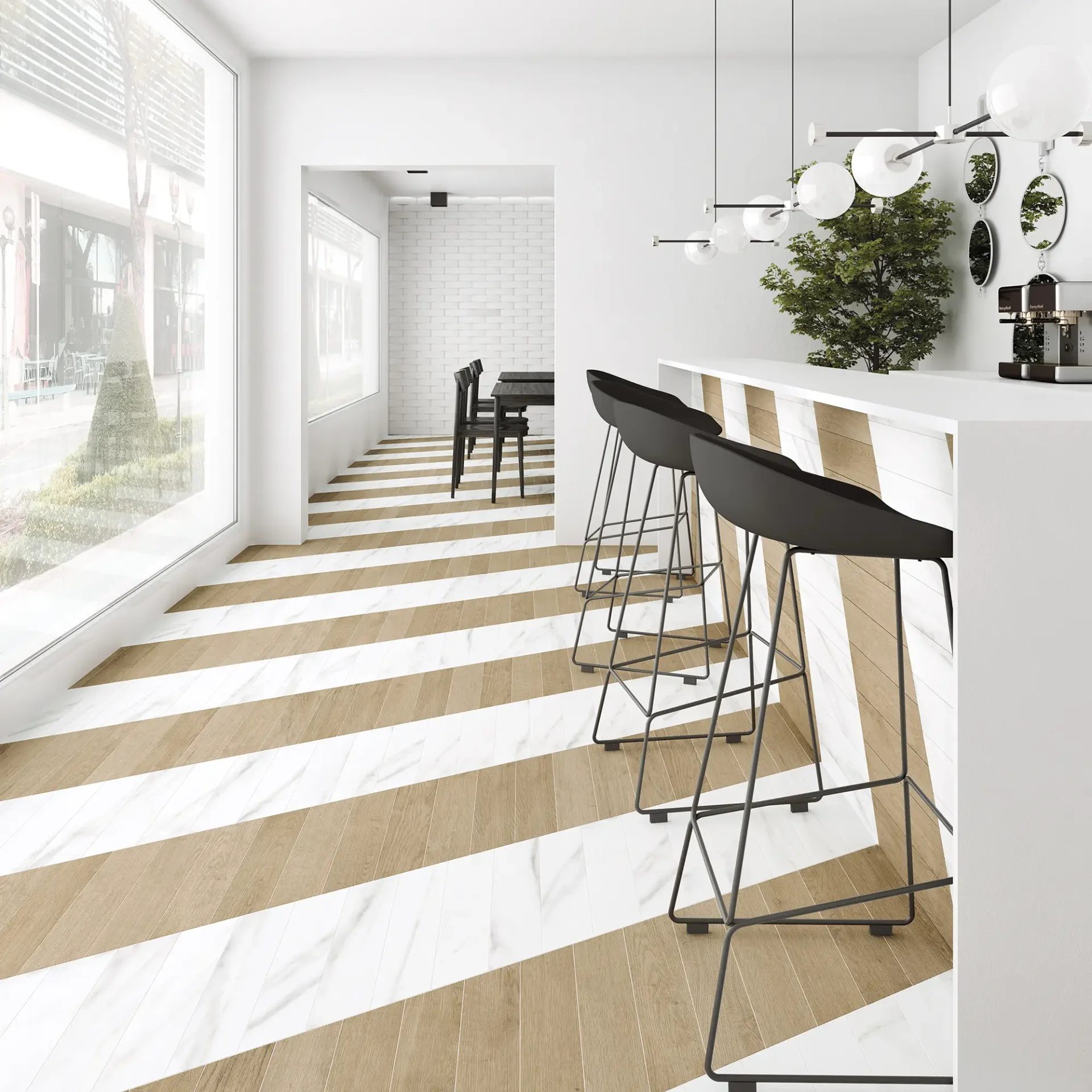 WOW 60 Chevron Calacatta and Wood Light Bar Floor