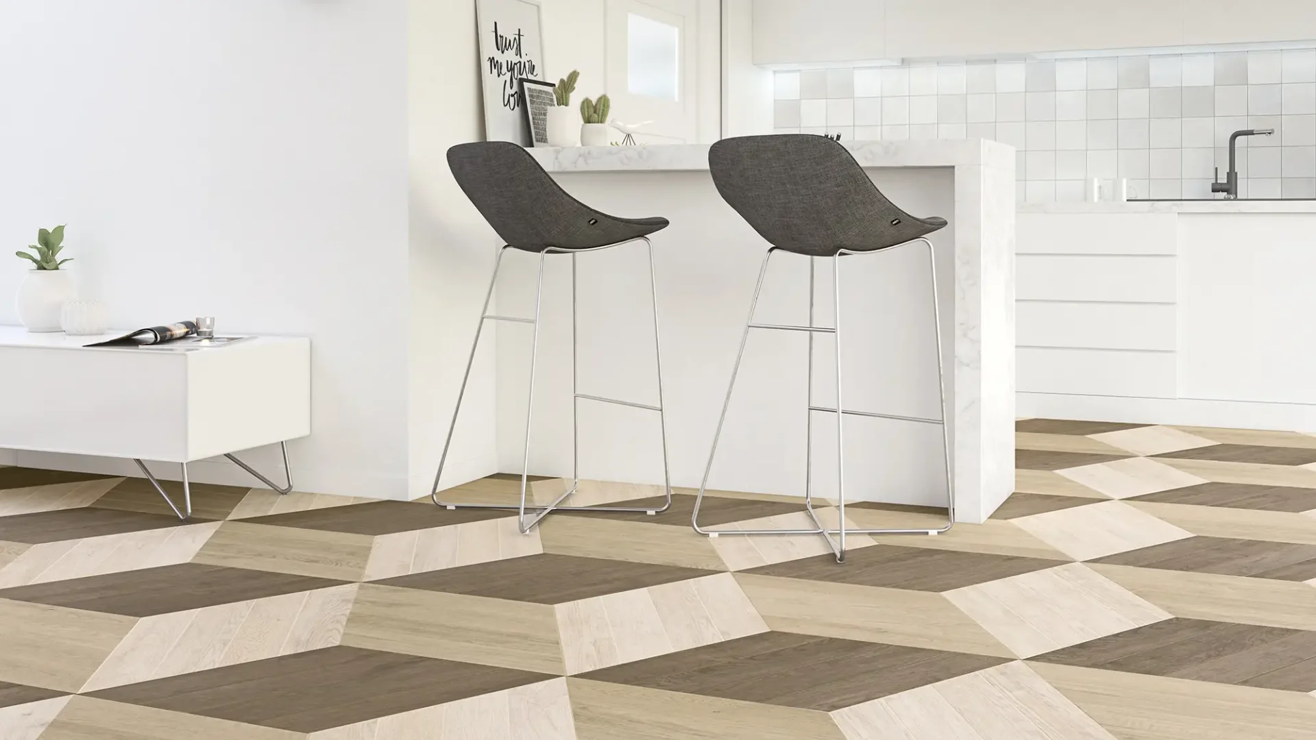 WOW 60 Chevron Wood Light and Dark Kitchen Floor